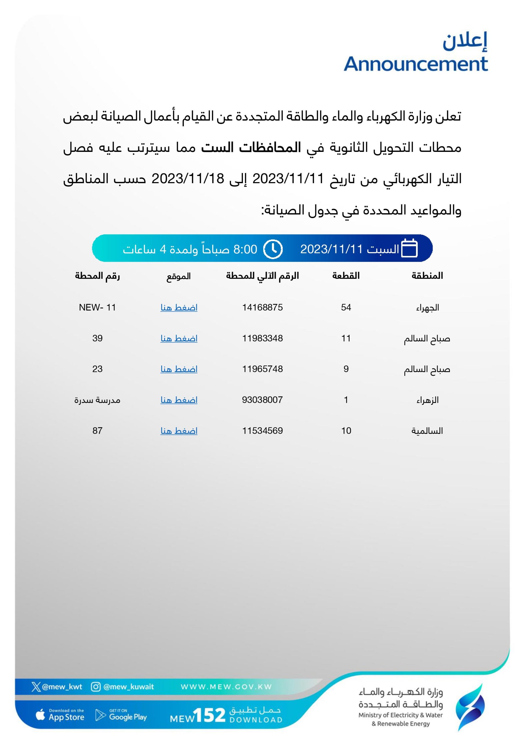 اليوم.. بدء انقطاع التيار الكهربائي في المحافظات بسبب أعمال الصيانة